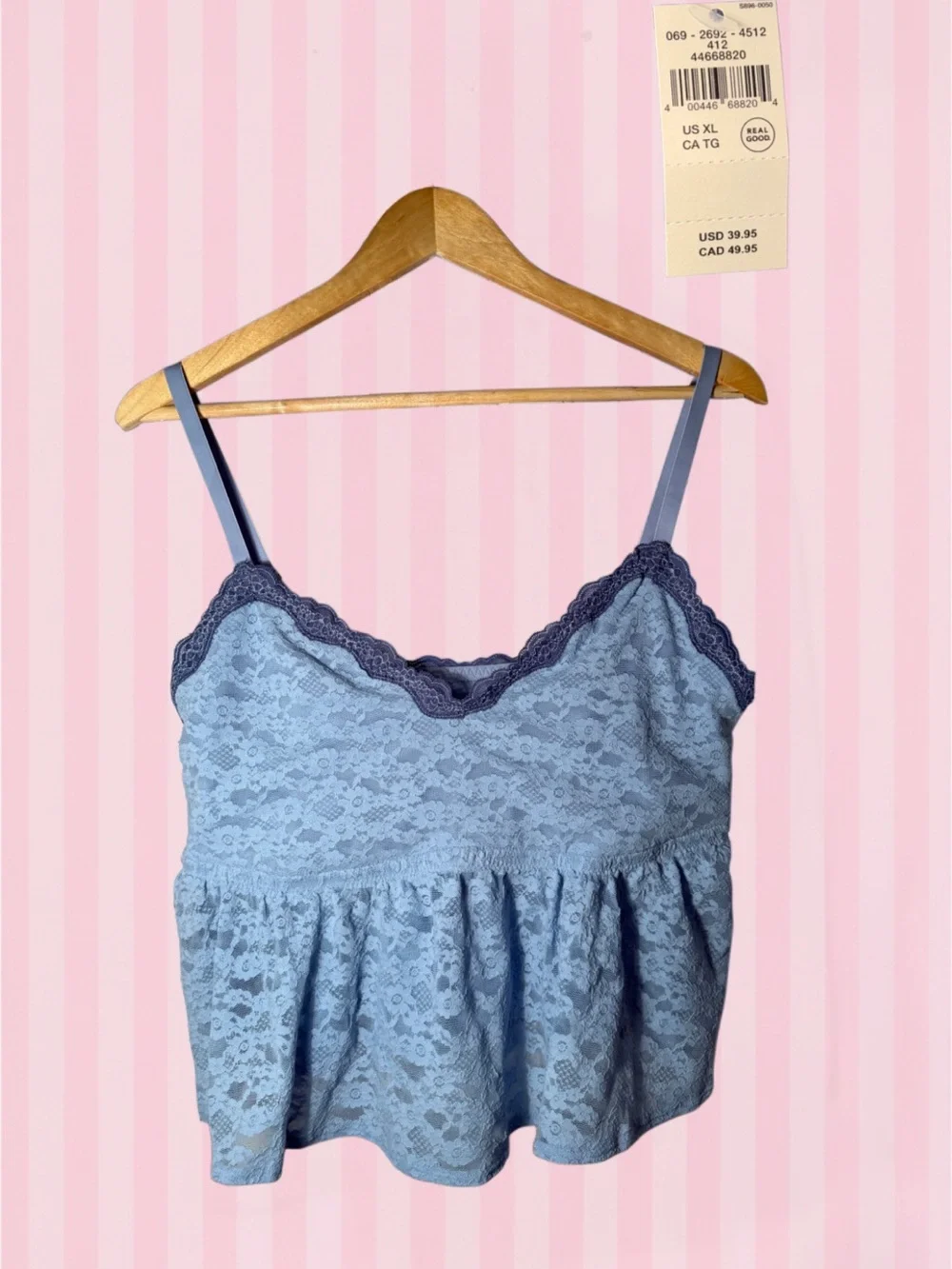aerie Light Blue Lace Trim Peplum Camisole